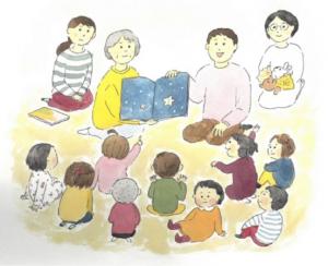 画像：絵本のおはなし会のイラスト（拡大画像へのリンク）