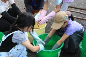 画像：前回の草木染ワークショップで参加者が草木染をしている様子（拡大画像へのリンク）