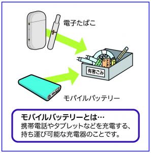 画像：モバイルバッテリーと電子たばこのイラスト（拡大画像へのリンク）