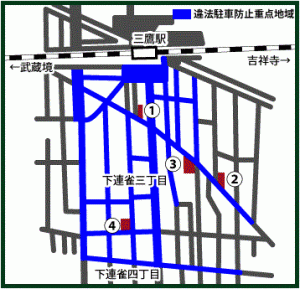 画像：三鷹駅周辺駐車場地図（拡大画像へのリンク）