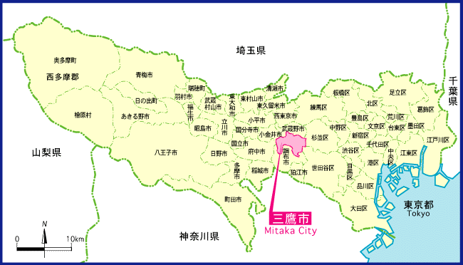 画像：三鷹市の位置を示す地図