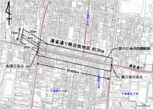 画像：連雀通り商店街地区まちづくり推進地区の区域（拡大画像へのリンク）