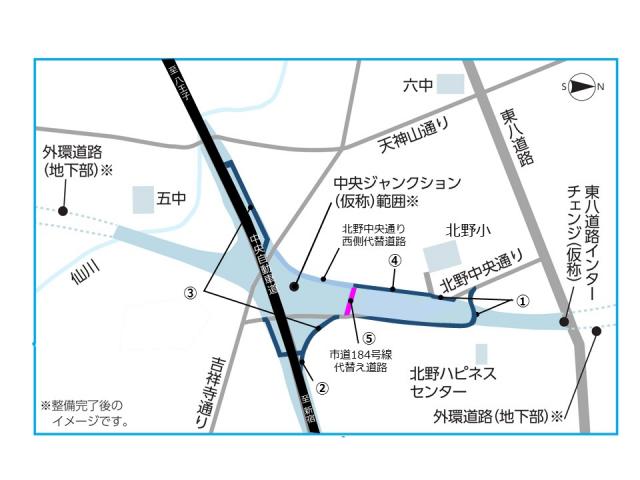 画像：代替・新設道路位置図