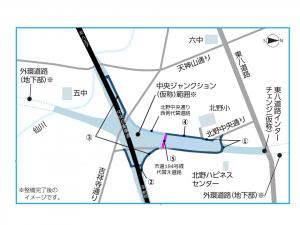 画像：代替・新設道路位置図（拡大画像へのリンク）