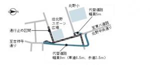 画像：北野中央通り代替道路の周辺位置図（拡大画像へのリンク）