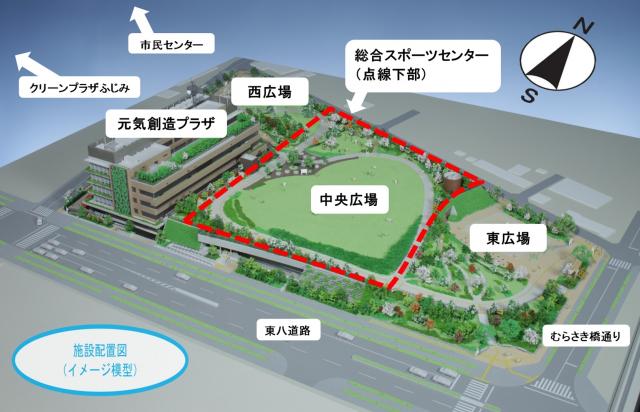 画像：三鷹中央防災公園・元気創造プラザと周辺の主な施設や道路との位置関係図