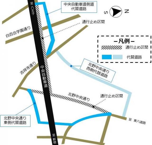 画像：代替道路の周辺の地図です