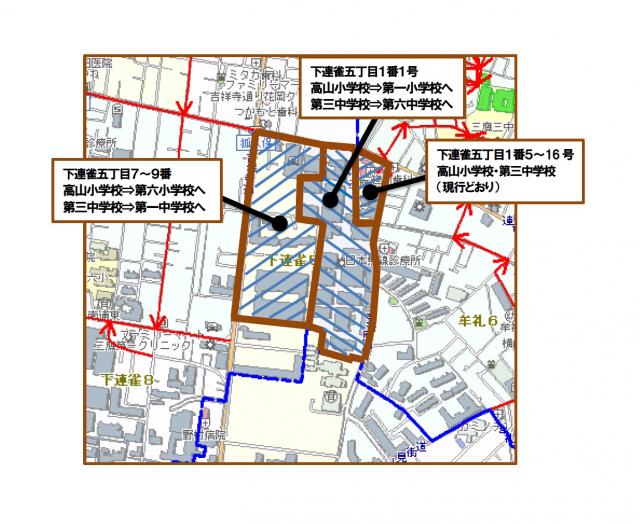 画像：下連雀五丁目地区周辺図