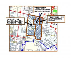 画像：下連雀五丁目地区周辺図（拡大画像へのリンク）