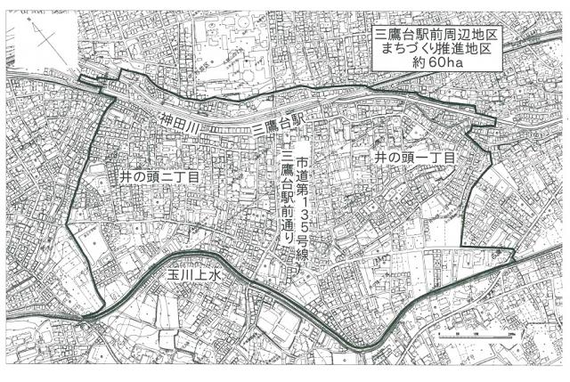 画像：三鷹台駅前周辺地区まちづくり推進地区の区域