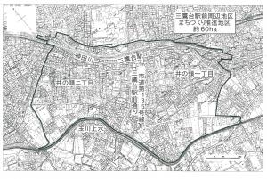 画像：三鷹台駅前周辺地区まちづくり推進地区の区域（拡大画像へのリンク）