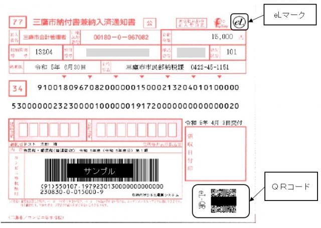 画像：納付書のイメージ画像