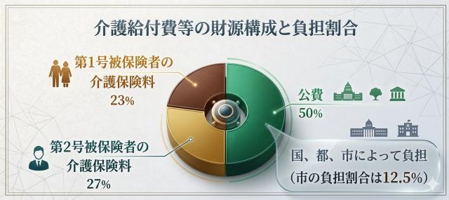 画像：財源構成のうち、23パーセントが65歳以上の第1号被保険者の保険料