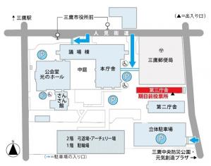 画像：第一期日前投票所周辺が描かれた地図（拡大画像へのリンク）
